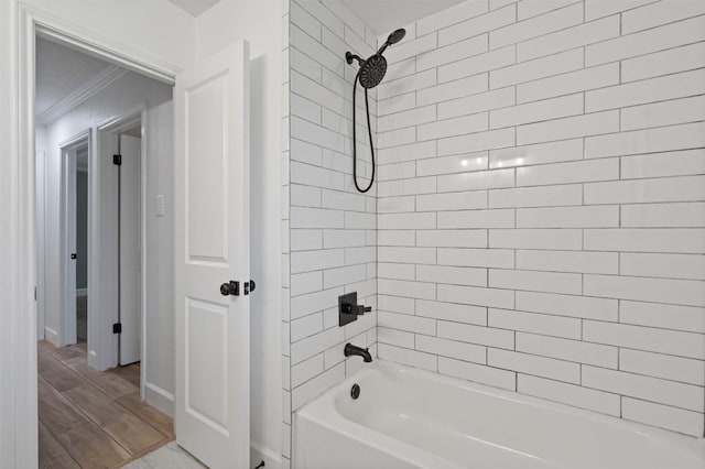 1107 Timmons Dr, Copperas Cove, TX 76522 - full bathroom featuring tub / shower combination, wood finished floors, and ornamental molding