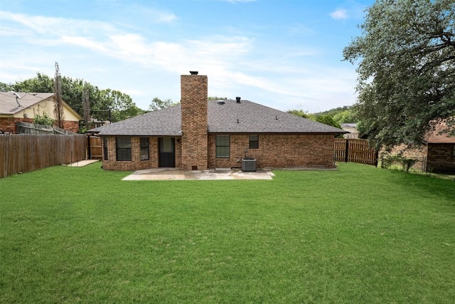 1107 Timmons Dr, Copperas Cove, TX 76522 - rear view of house featuring a patio area, a chimney, a shingled roof, a fenced backyard, and brick siding