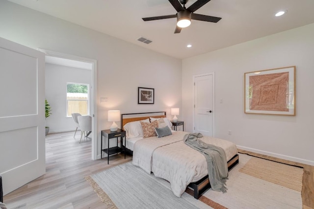 815 Fir Ln, Lockhart, TX 78644 - bedroom featuring light wood-style flooring, recessed lighting, and ceiling fan