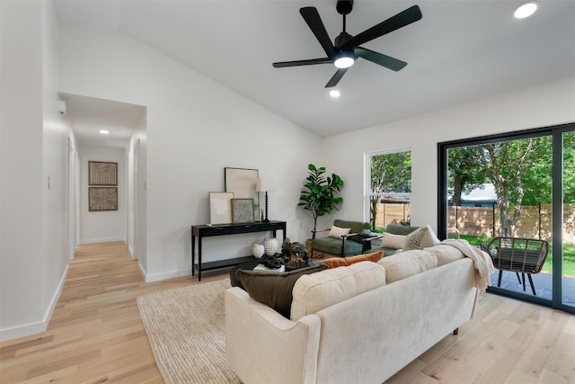 6209 Waycross Dr, Austin, TX 78745 - living area with healthy amount of natural light, light wood-type flooring, ceiling fan, recessed lighting, and high vaulted ceiling