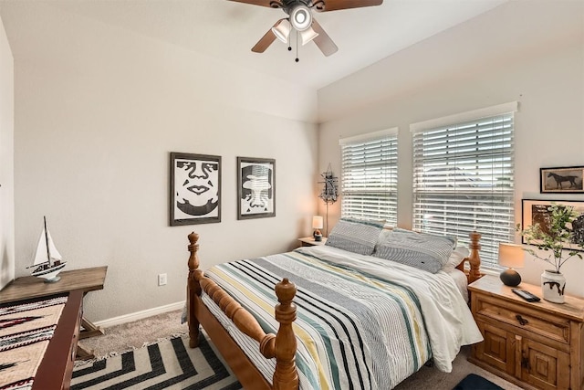 18920 Still Pond Rd, Pflugerville, TX 78660 - carpeted bedroom featuring vaulted ceiling and a ceiling fan