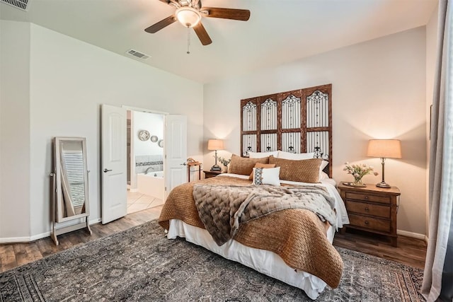 18920 Still Pond Rd, Pflugerville, TX 78660 - bedroom featuring wood finished floors, ensuite bathroom, and a ceiling fan