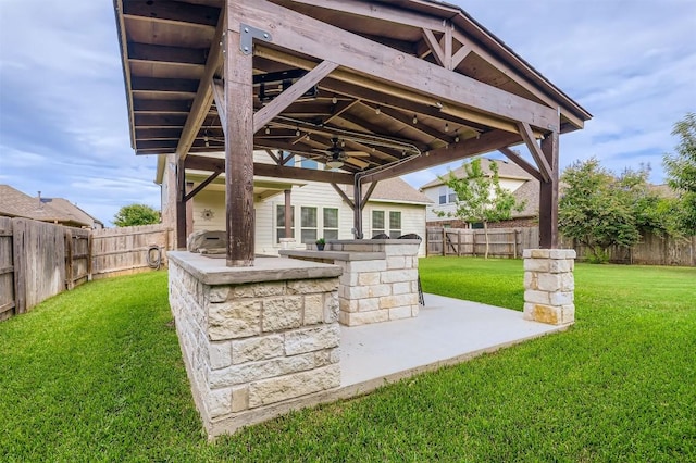18920 Still Pond Rd, Pflugerville, TX 78660 - fenced backyard with a patio area and ceiling fan