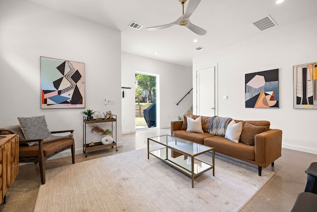 1713 E M Franklin Ave Unit 1, Austin, TX 78721 - living area with stairway, recessed lighting, and ceiling fan