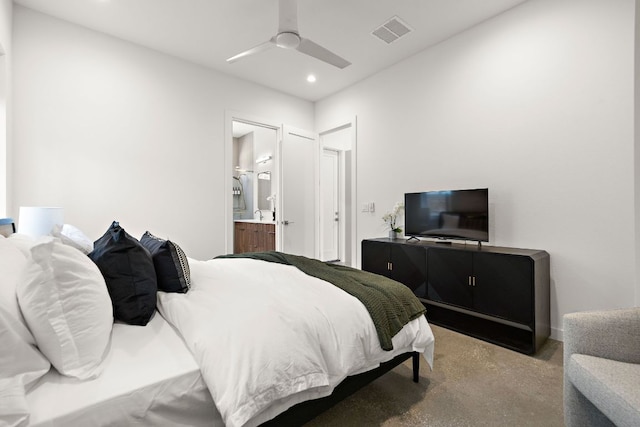 1713 E M Franklin Ave Unit 1, Austin, TX 78721 - carpeted bedroom with recessed lighting, ensuite bathroom, and ceiling fan