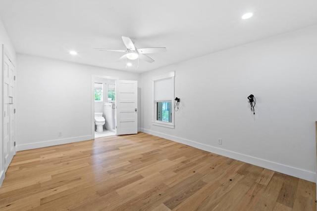 1701 Brentwood St, Austin, TX 78757 - unfurnished bedroom featuring light wood finished floors, recessed lighting, connected bathroom, and ceiling fan
