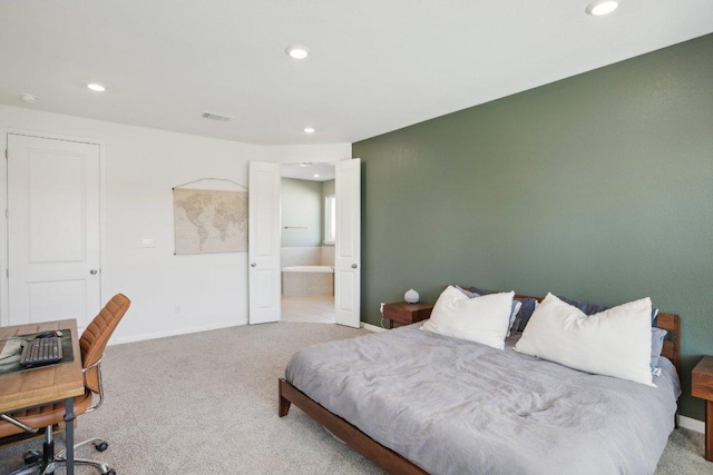 807 Arrowhead Ranch Blvd, Dripping Springs, TX 78620 - carpeted bedroom with recessed lighting and ensuite bath