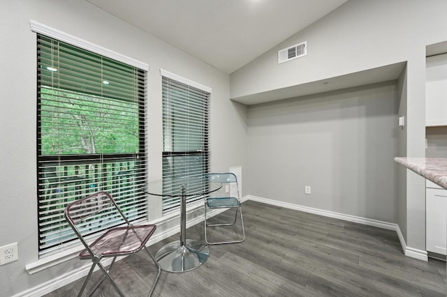 3839 Dry Creek Dr Unit 207, Austin, TX 78731 - dining space featuring dark wood finished floors and lofted ceiling