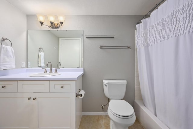 3839 Dry Creek Dr Unit 207, Austin, TX 78731 - full bathroom with vanity, shower / bath combination with curtain, tile patterned floors, and a chandelier