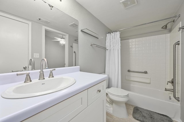 3839 Dry Creek Dr Unit 207, Austin, TX 78731 - full bath with shower / tub combo, vanity, tile patterned floors, and a ceiling fan