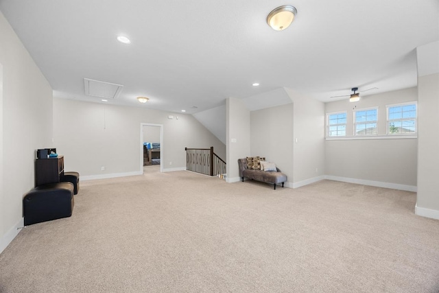 104 Atlanta Park Dr, Georgetown, TX 78628 - unfurnished room featuring attic access, light carpet, an upstairs landing, recessed lighting, and ceiling fan