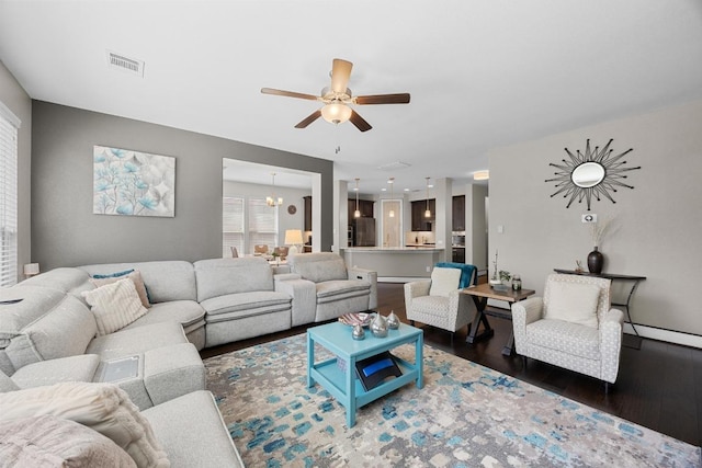 104 Atlanta Park Dr, Georgetown, TX 78628 - living room featuring wood finished floors and ceiling fan