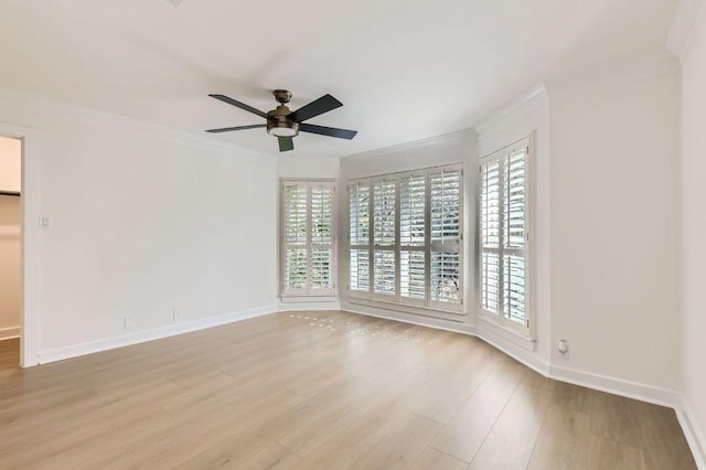 11108 Brista Way, Austin, TX 78726 - empty room with ornamental molding, plenty of natural light, a ceiling fan, and wood finished floors