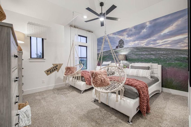 19125 Hopper Ln, Austin, TX 78738 - carpeted bedroom featuring a ceiling fan and vaulted ceiling
