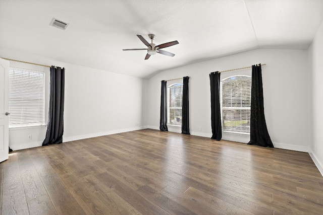 2208 Drue Ln, Cedar Park, TX 78613 - empty room with vaulted ceiling, ceiling fan, and wood-type flooring