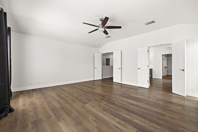 2208 Drue Ln, Cedar Park, TX 78613 - unfurnished bedroom with vaulted ceiling, dark wood-style floors, and ceiling fan