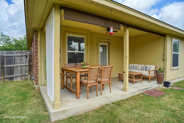 306 Grutsch Dr, Bastrop, TX 78602 - view of patio / terrace featuring outdoor lounge area and a ceiling fan