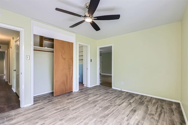 1610 Broadmoor Dr, Austin, TX 78723 - unfurnished bedroom featuring light wood-type flooring, a closet, and ceiling fan