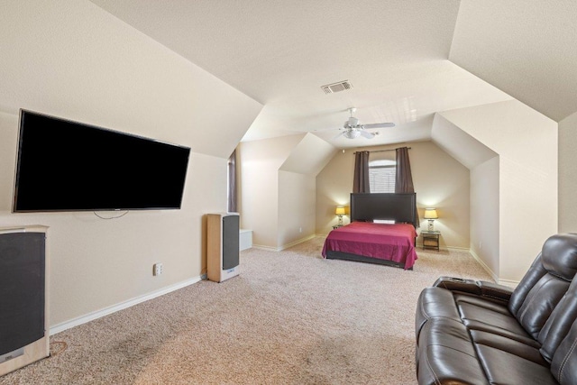 106 Mesquite Trl, Boerne, TX 78006 - carpeted bedroom with lofted ceiling and ceiling fan