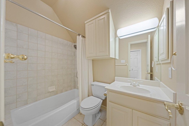 106 Mesquite Trl, Boerne, TX 78006 - bathroom with tile patterned floors, vaulted ceiling, vanity, and shower / bath combo