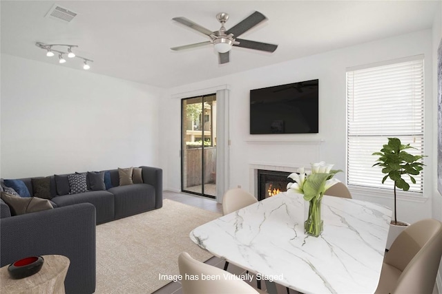611 E 45th St Unit 8, Austin, TX 78751 - living area with a lit fireplace and ceiling fan