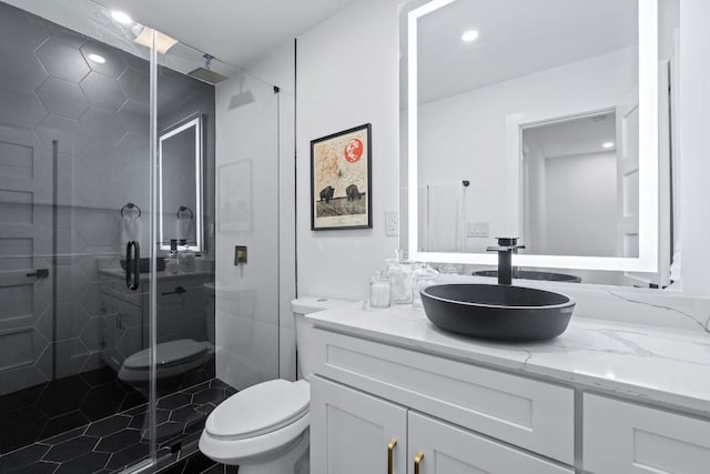 2706 Wheless Ln Unit 502, Austin, TX 78723 - bathroom with vanity, a stall shower, and recessed lighting