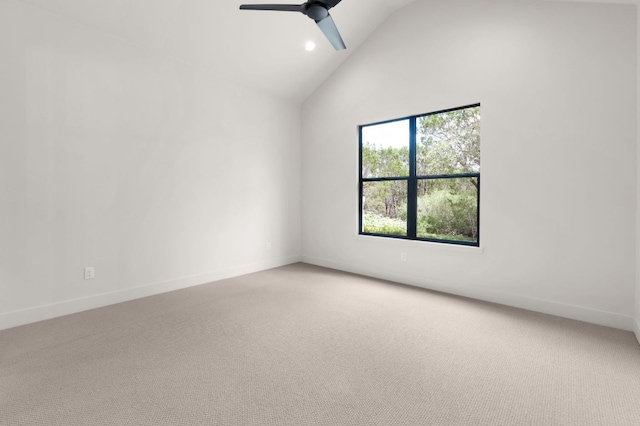 209 Burnet Oaks Dr, Burnet, TX 78611 - unfurnished room with light colored carpet, high vaulted ceiling, a ceiling fan, and recessed lighting