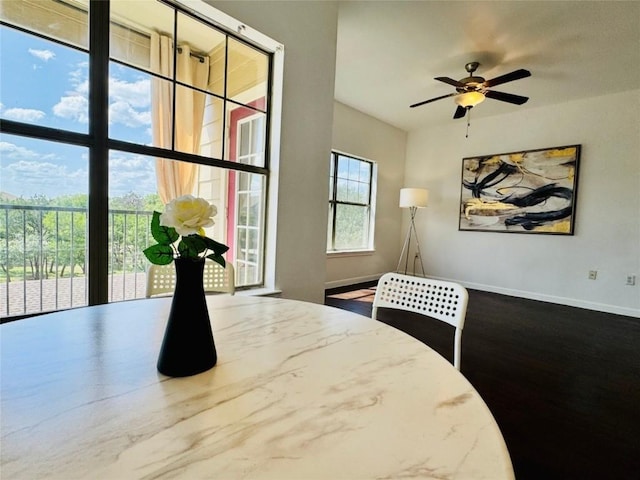 2320 Gracy Farms Ln Unit 1432, Austin, TX 78758 - dining space featuring wood finished floors and ceiling fan