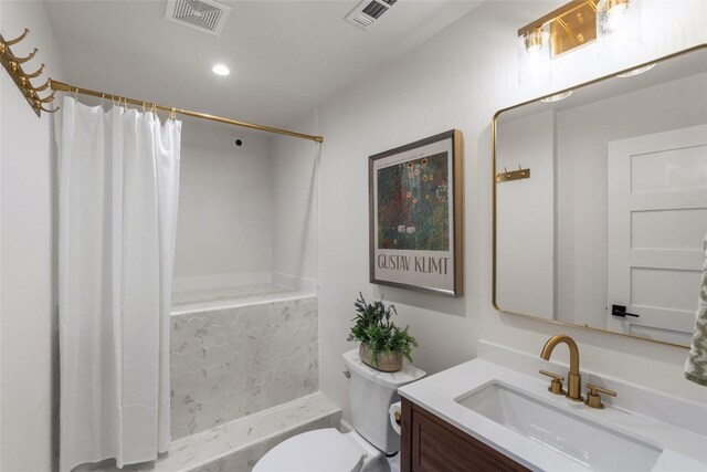 18924 Peckham Dr, Point Venture, TX 78645 - full bathroom featuring vanity, shower / tub combo, and recessed lighting