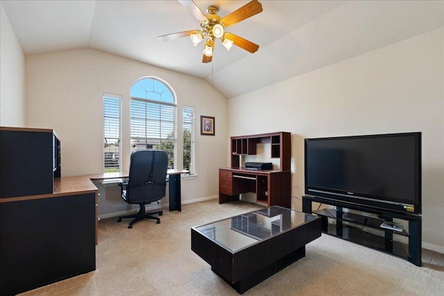 327 Lakemont Dr, Hutto, TX 78634 - office space with lofted ceiling, light colored carpet, and a ceiling fan