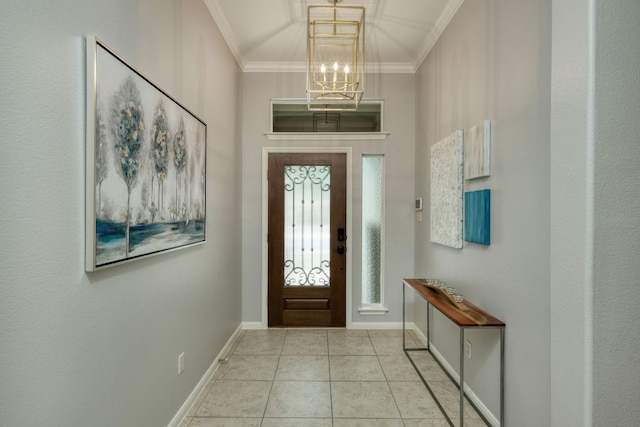 12421 Black Hills Dr, Austin, TX 78748 - tiled entrance foyer with crown molding and a chandelier