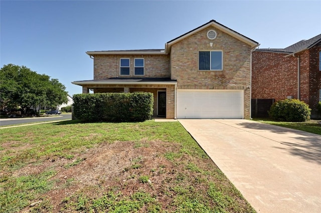 2512 Regal Park Ln, Austin, TX 78748 - traditional-style house featuring a garage, brick siding, concrete driveway, and a front lawn