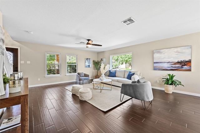 2512 Regal Park Ln, Austin, TX 78748 - living area featuring plenty of natural light, dark wood-style floors, and ceiling fan