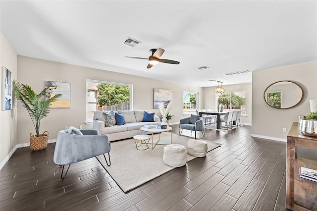 2512 Regal Park Ln, Austin, TX 78748 - living room with plenty of natural light, dark wood-style floors, and ceiling fan
