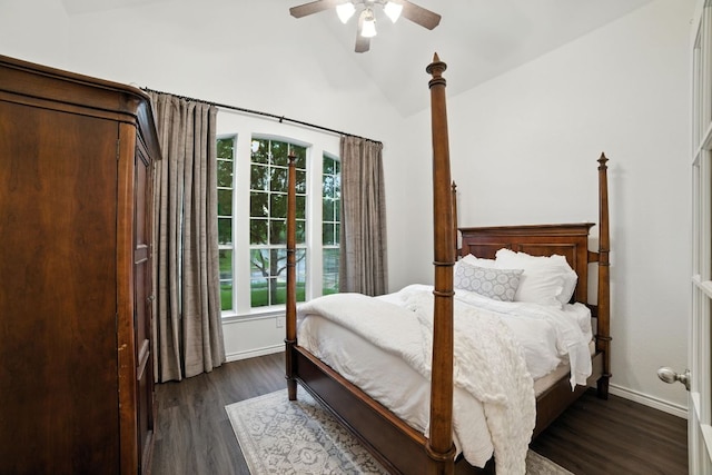 3801 Poppy Hills Cv, Round Rock, TX 78664 - bedroom with dark wood-type flooring, vaulted ceiling, and a ceiling fan