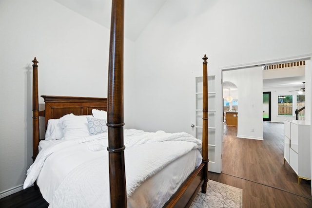 3801 Poppy Hills Cv, Round Rock, TX 78664 - bedroom featuring wood finished floors and high vaulted ceiling