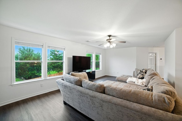 3801 Poppy Hills Cv, Round Rock, TX 78664 - living area with dark wood-type flooring and a ceiling fan
