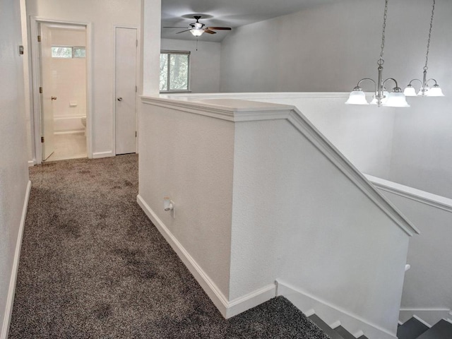 117 High Point Blvd, Cedar Creek, TX 78612 - hall with an upstairs landing, carpet, and a chandelier