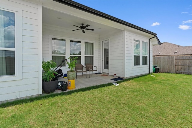 20240 Smedley Dr, Pflugerville, TX 78660 - back of house featuring a ceiling fan and a patio