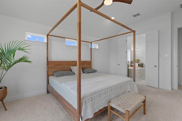 20240 Smedley Dr, Pflugerville, TX 78660 - bedroom featuring carpet flooring, lofted ceiling, and a ceiling fan