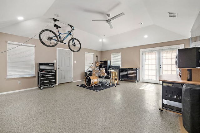 15002 Wells Port Dr, Austin, TX 78728 - garage with a ceiling fan, recessed lighting, and beverage cooler
