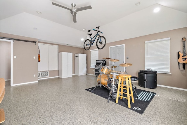 15002 Wells Port Dr, Austin, TX 78728 - garage featuring a ceiling fan and recessed lighting