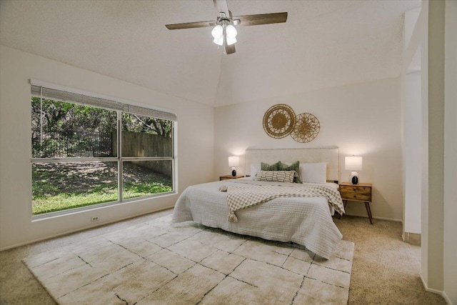 3413 Latimer Dr, Austin, TX 78732 - bedroom with carpet, vaulted ceiling, and a ceiling fan