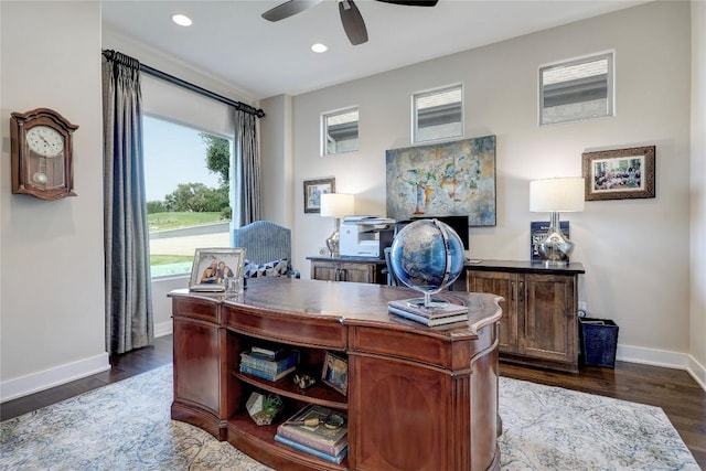 3973 River Place Blvd, Austin, TX 78730 - office area featuring ceiling fan, recessed lighting, and dark wood-style floors