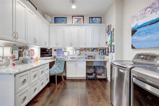 3973 River Place Blvd, Austin, TX 78730 - washroom with washer and dryer, dark wood-style floors, and recessed lighting