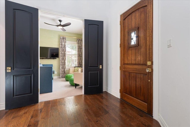 205 Versilia Cir, Lakeway, TX 78734 - entryway featuring dark wood-style floors and a ceiling fan