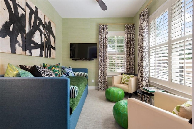 205 Versilia Cir, Lakeway, TX 78734 - carpeted living room featuring ceiling fan and baseboards