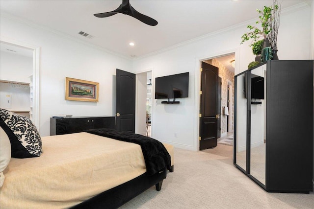 205 Versilia Cir, Lakeway, TX 78734 - bedroom featuring ornamental molding, light colored carpet, and ceiling fan