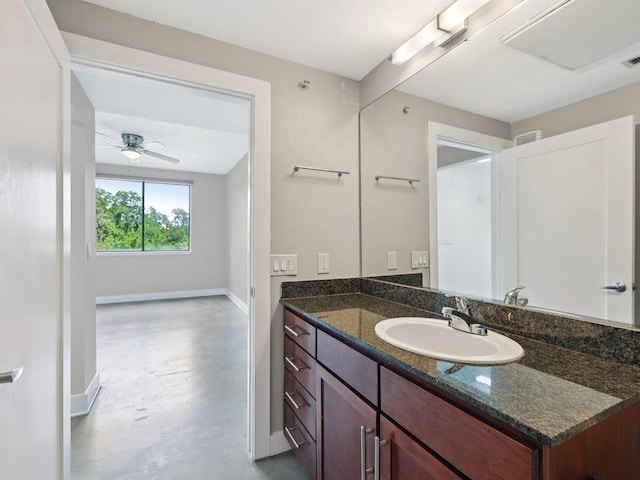 3016 Guadalupe St Unit 211, Austin, TX 78705 - bathroom with vanity, finished concrete flooring, and a ceiling fan