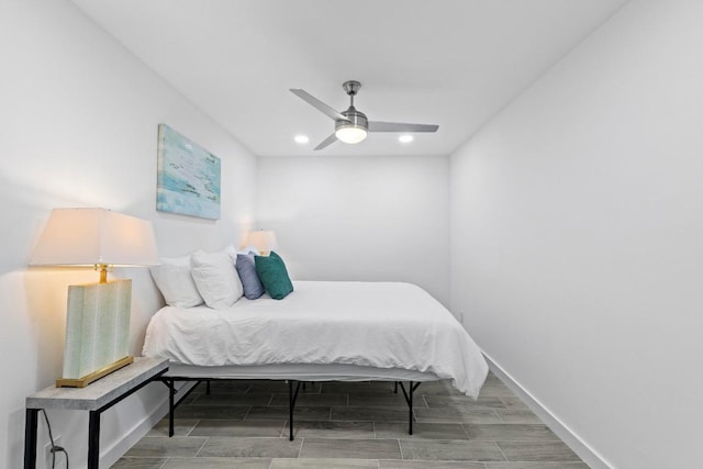 3520 Highland View Dr, Austin, TX 78731 - bedroom featuring wood tiled floors, recessed lighting, and a ceiling fan